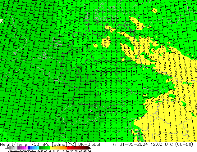 Height/Temp. 700 hPa UK-Global Sex 31.05.2024 12 UTC