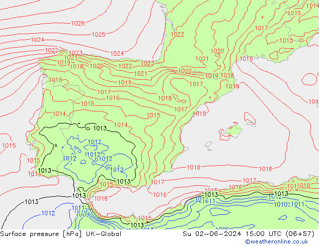 Atmosférický tlak UK-Global Ne 02.06.2024 15 UTC