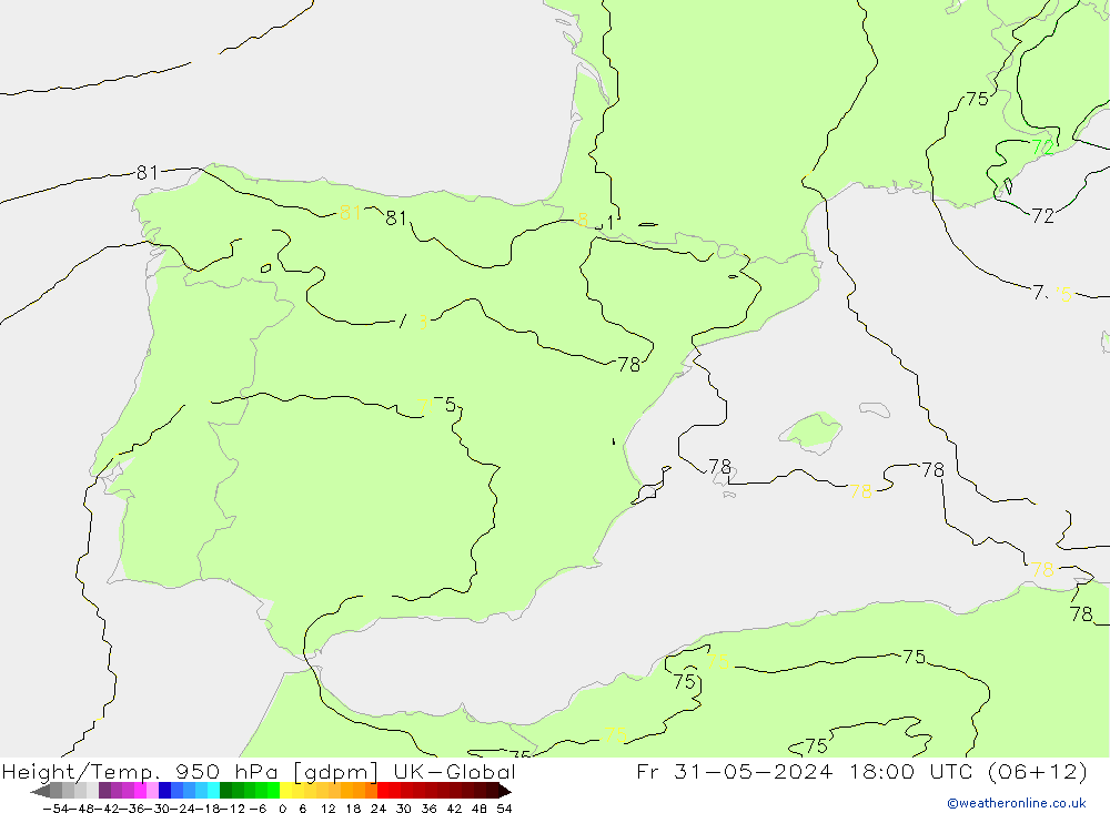 Yükseklik/Sıc. 950 hPa UK-Global Cu 31.05.2024 18 UTC