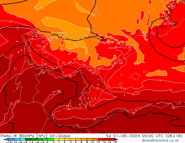 Theta-W 850hPa UK-Global Cts 01.06.2024 00 UTC