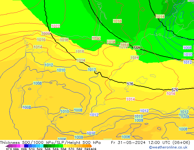 Schichtdicke 500-1000 hPa UK-Global Fr 31.05.2024 12 UTC