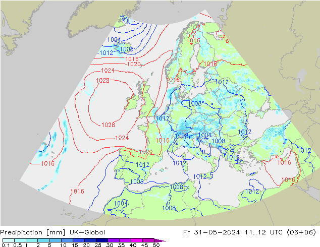 Precipitación UK-Global vie 31.05.2024 12 UTC