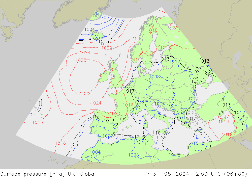 Luchtdruk (Grond) UK-Global vr 31.05.2024 12 UTC