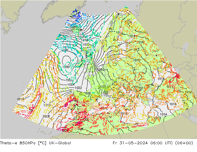 Theta-e 850hPa UK-Global vr 31.05.2024 06 UTC