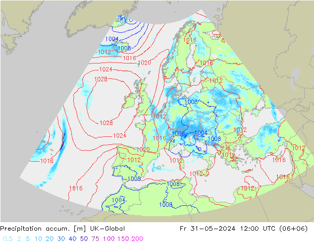 Precipitation accum. UK-Global Fr 31.05.2024 12 UTC