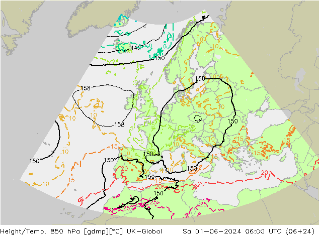 Height/Temp. 850 hPa UK-Global 星期六 01.06.2024 06 UTC