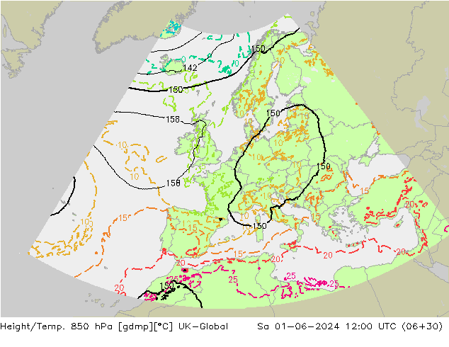 Hoogte/Temp. 850 hPa UK-Global za 01.06.2024 12 UTC