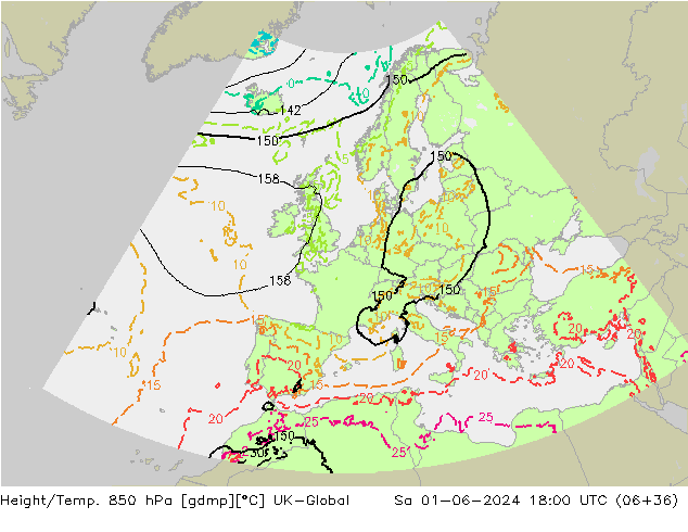 Height/Temp. 850 hPa UK-Global sab 01.06.2024 18 UTC