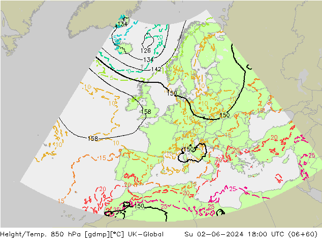Géop./Temp. 850 hPa UK-Global dim 02.06.2024 18 UTC