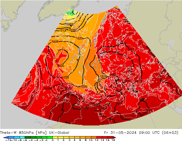Theta-W 850hPa UK-Global Fr 31.05.2024 09 UTC