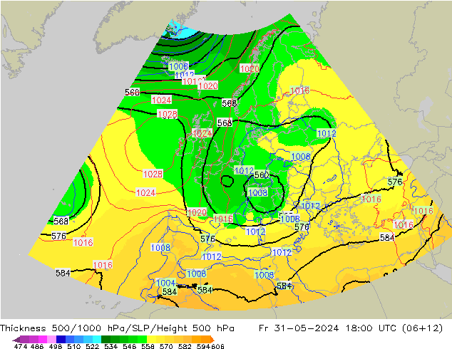 Thck 500-1000hPa UK-Global Fr 31.05.2024 18 UTC