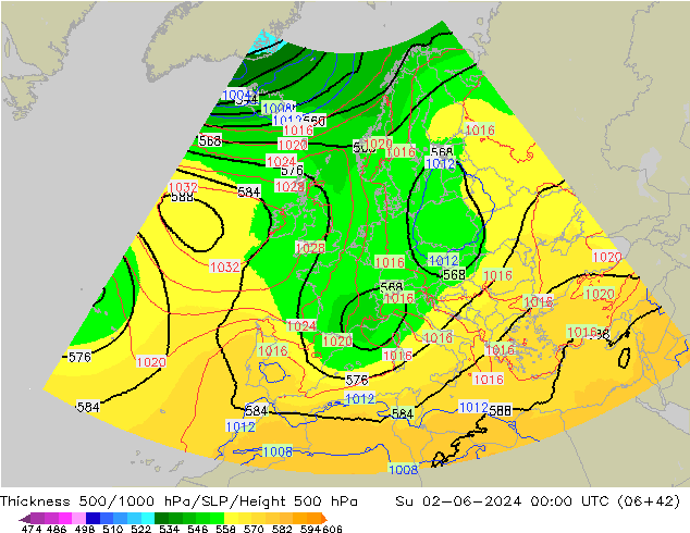 Thck 500-1000hPa UK-Global Su 02.06.2024 00 UTC