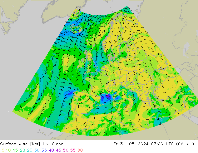 风 10 米 UK-Global 星期五 31.05.2024 07 UTC
