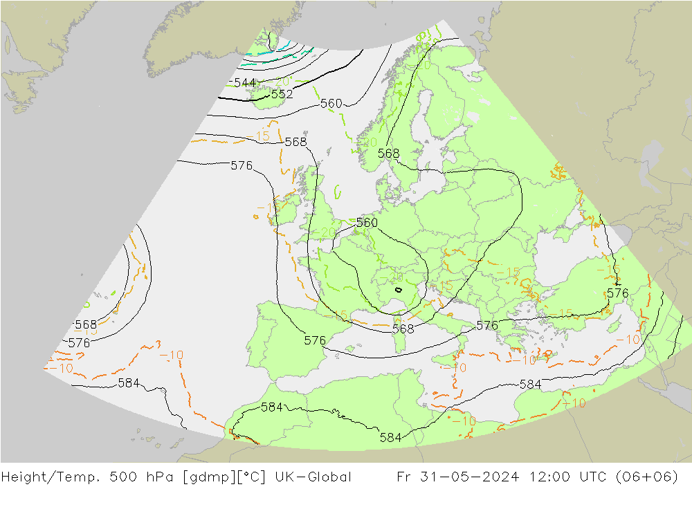 Hoogte/Temp. 500 hPa UK-Global vr 31.05.2024 12 UTC