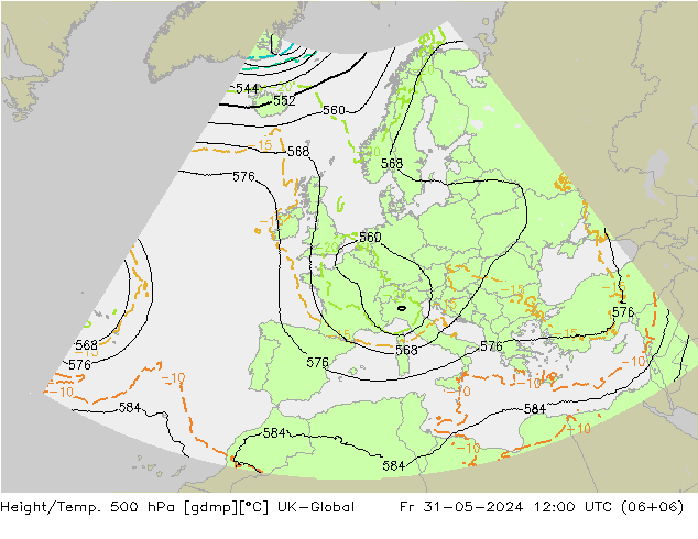 Height/Temp. 500 гПа UK-Global пт 31.05.2024 12 UTC