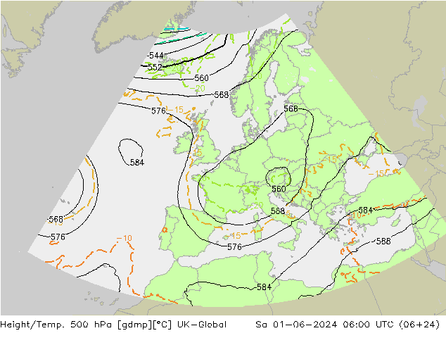 Height/Temp. 500 hPa UK-Global 星期六 01.06.2024 06 UTC