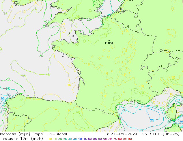 Isotachs (mph) UK-Global ven 31.05.2024 12 UTC