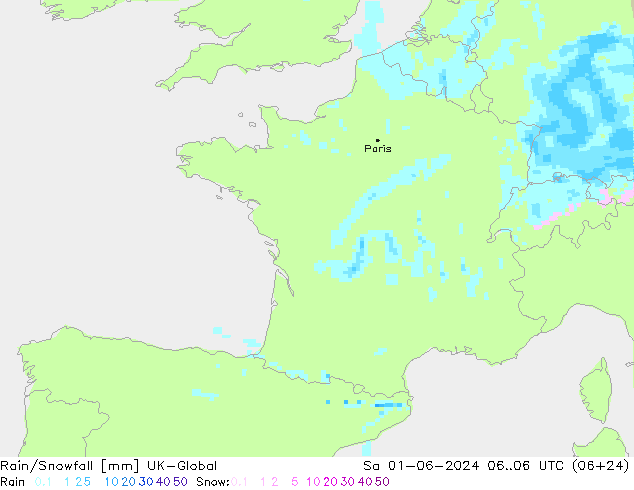 Rain/Snowfall UK-Global Cts 01.06.2024 06 UTC