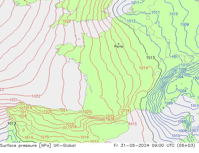 Surface pressure UK-Global Fr 31.05.2024 09 UTC