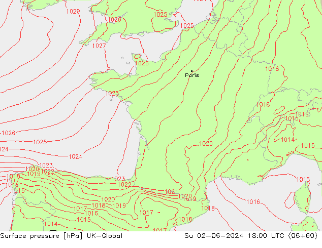 Surface pressure UK-Global Su 02.06.2024 18 UTC