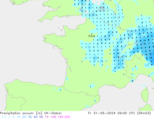 Precipitation accum. UK-Global ven 31.05.2024 09 UTC