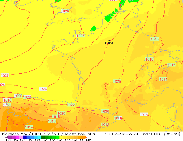 Thck 850-1000 hPa UK-Global  02.06.2024 18 UTC