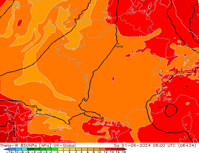 Theta-W 850hPa UK-Global So 01.06.2024 06 UTC
