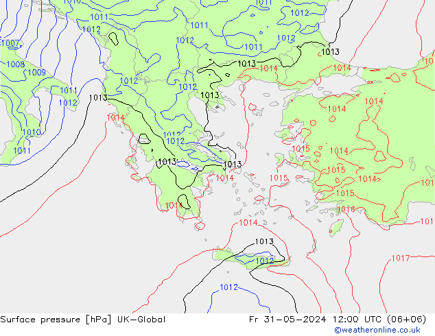 Surface pressure UK-Global Fr 31.05.2024 12 UTC