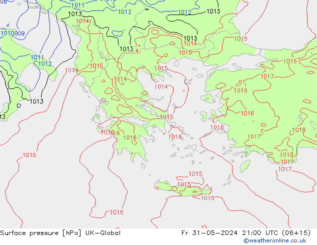 Surface pressure UK-Global Fr 31.05.2024 21 UTC