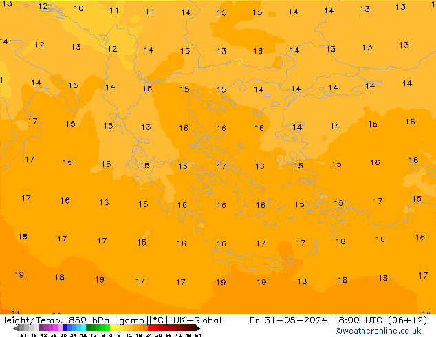 Height/Temp. 850 hPa UK-Global  31.05.2024 18 UTC