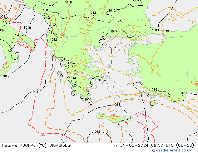 Theta-e 700hPa UK-Global  31.05.2024 09 UTC