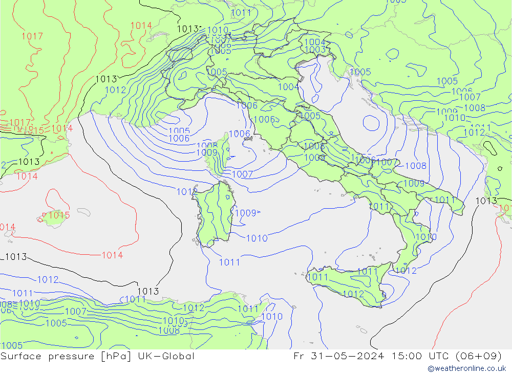 Atmosférický tlak UK-Global Pá 31.05.2024 15 UTC