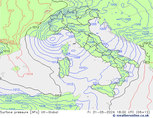 Surface pressure UK-Global Fr 31.05.2024 18 UTC