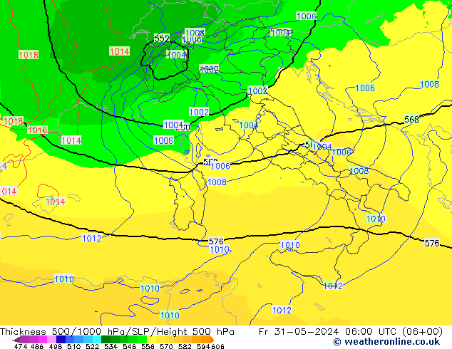 Thck 500-1000hPa UK-Global Fr 31.05.2024 06 UTC