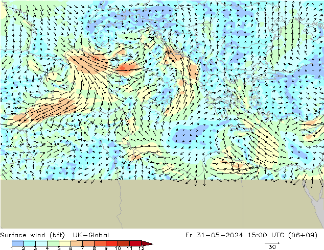 Surface wind (bft) UK-Global Pá 31.05.2024 15 UTC