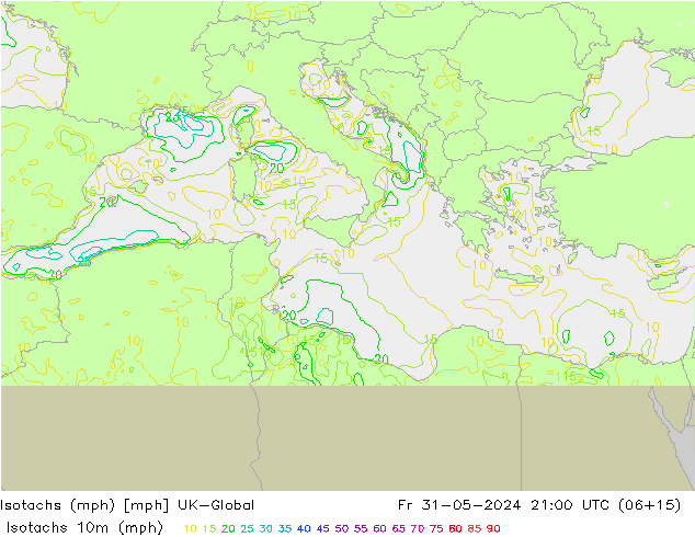 Isotachen (mph) UK-Global vr 31.05.2024 21 UTC