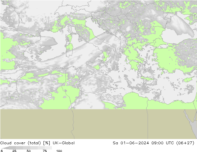 Cloud cover (total) UK-Global Sa 01.06.2024 09 UTC