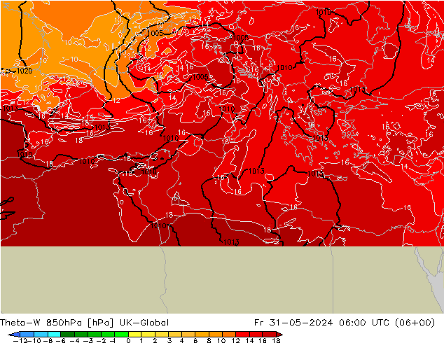 Theta-W 850hPa UK-Global Pá 31.05.2024 06 UTC