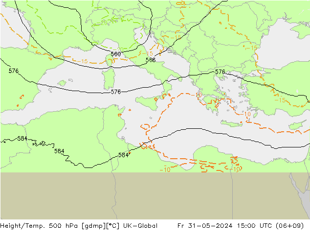 Height/Temp. 500 hPa UK-Global Pá 31.05.2024 15 UTC