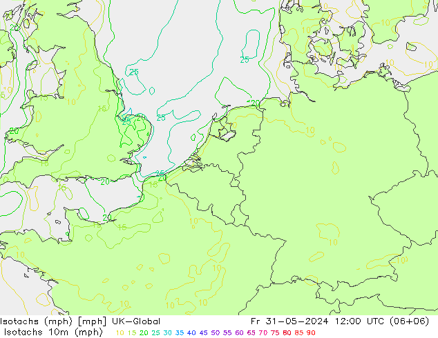 Isotachen (mph) UK-Global Fr 31.05.2024 12 UTC