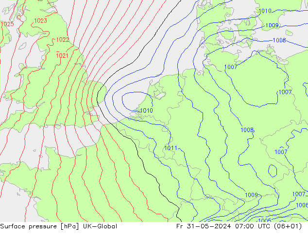 地面气压 UK-Global 星期五 31.05.2024 07 UTC