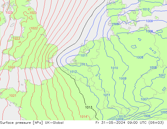 Surface pressure UK-Global Fr 31.05.2024 09 UTC