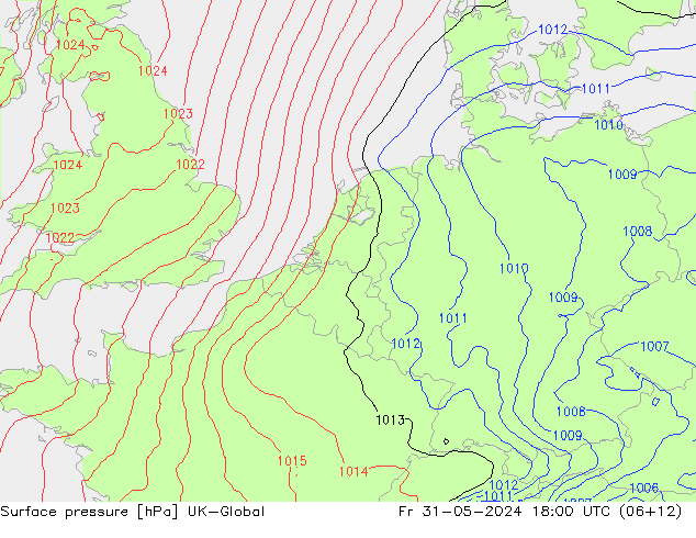 Atmosférický tlak UK-Global Pá 31.05.2024 18 UTC