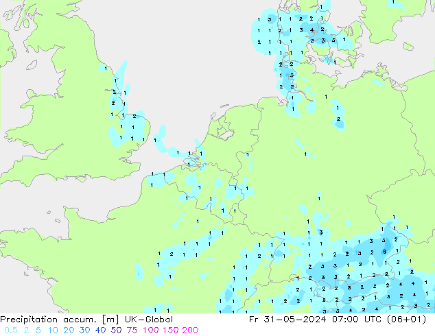 Precipitation accum. UK-Global пт 31.05.2024 07 UTC