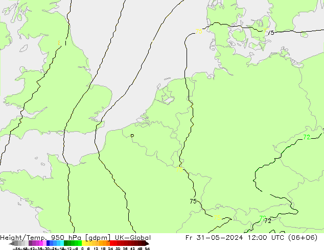 Height/Temp. 950 hPa UK-Global Fr 31.05.2024 12 UTC