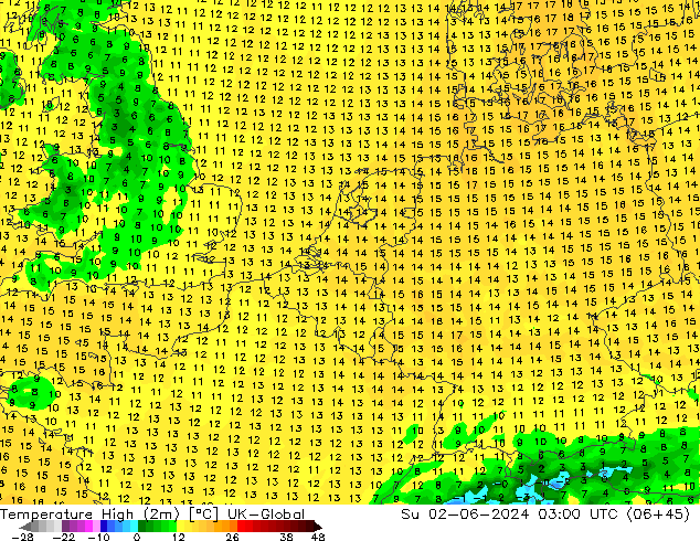 Max.temperatuur (2m) UK-Global zo 02.06.2024 03 UTC