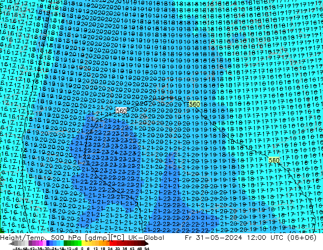 Height/Temp. 500 гПа UK-Global пт 31.05.2024 12 UTC