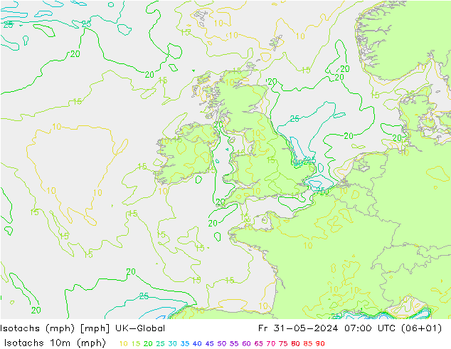 Isotachs (mph) UK-Global Fr 31.05.2024 07 UTC