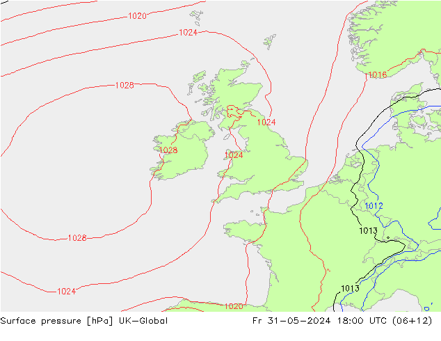 Atmosférický tlak UK-Global Pá 31.05.2024 18 UTC