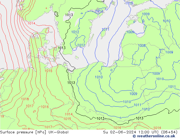 Surface pressure UK-Global Su 02.06.2024 12 UTC